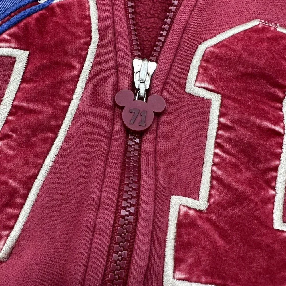 Walt Disney World Kids Medium Maroon Hooded Zip Up Jacket 1971-Disney Tag